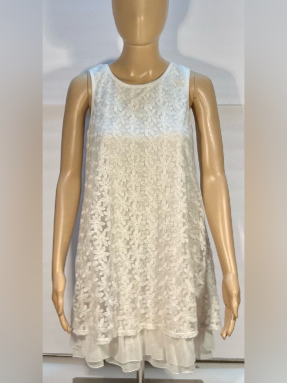 Beautieest Women's White Floral Lace Sleeveless Tunic Top Size 16